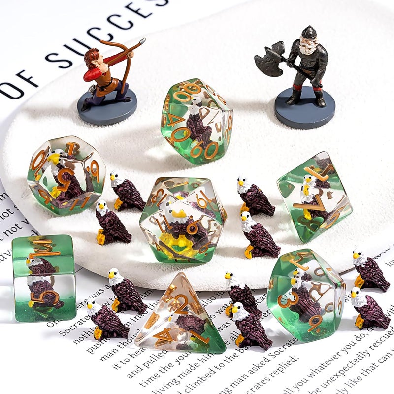 weyano Eagle DND Animal Resin D&D Dice Set, 7pcs Polyhedral Dice (D4, D6, D8, D10, D12, D20, D%) for Dungeons and Dragons, RPG, MTG, Role Playing Games - Image 5